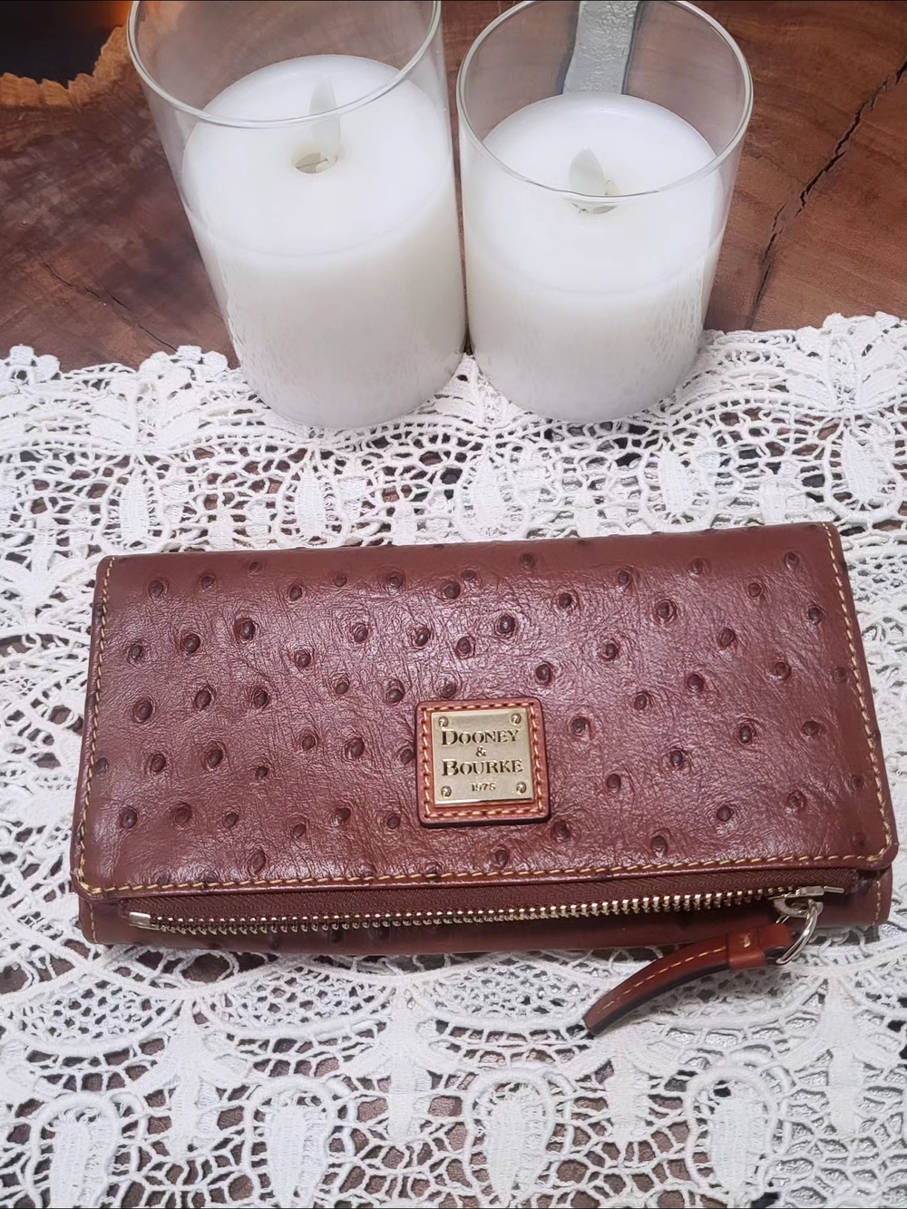 Dooney & Bourke Brown Ostrich-Style Zip Wallet